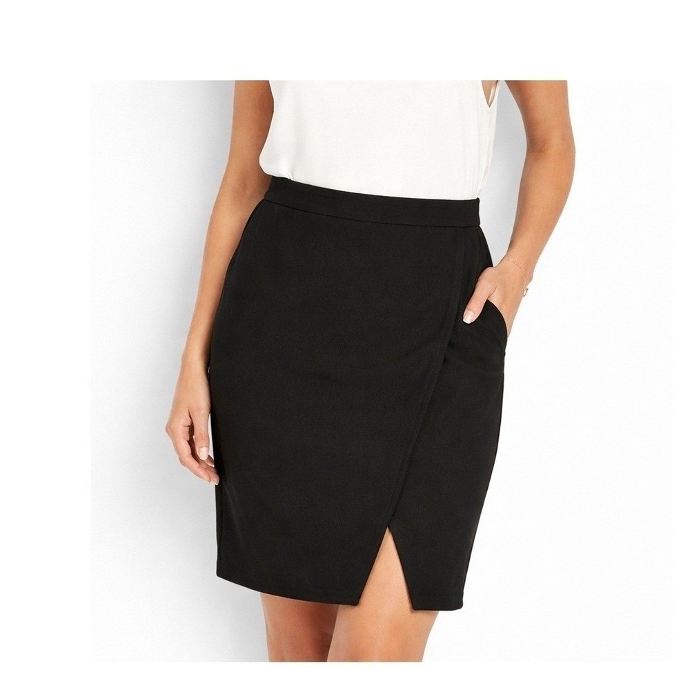 Lauren Ralph Lauren Womens Black Wrap Front Mini Skirt Size 16 Crepe Side Zip